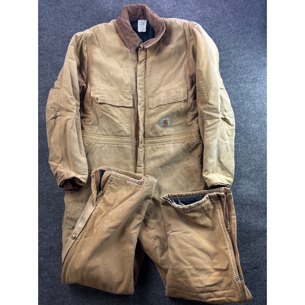 Vintage Carhartt Quilt Duck Coveralls Mens 46 Regular Brown R68Q Workwear